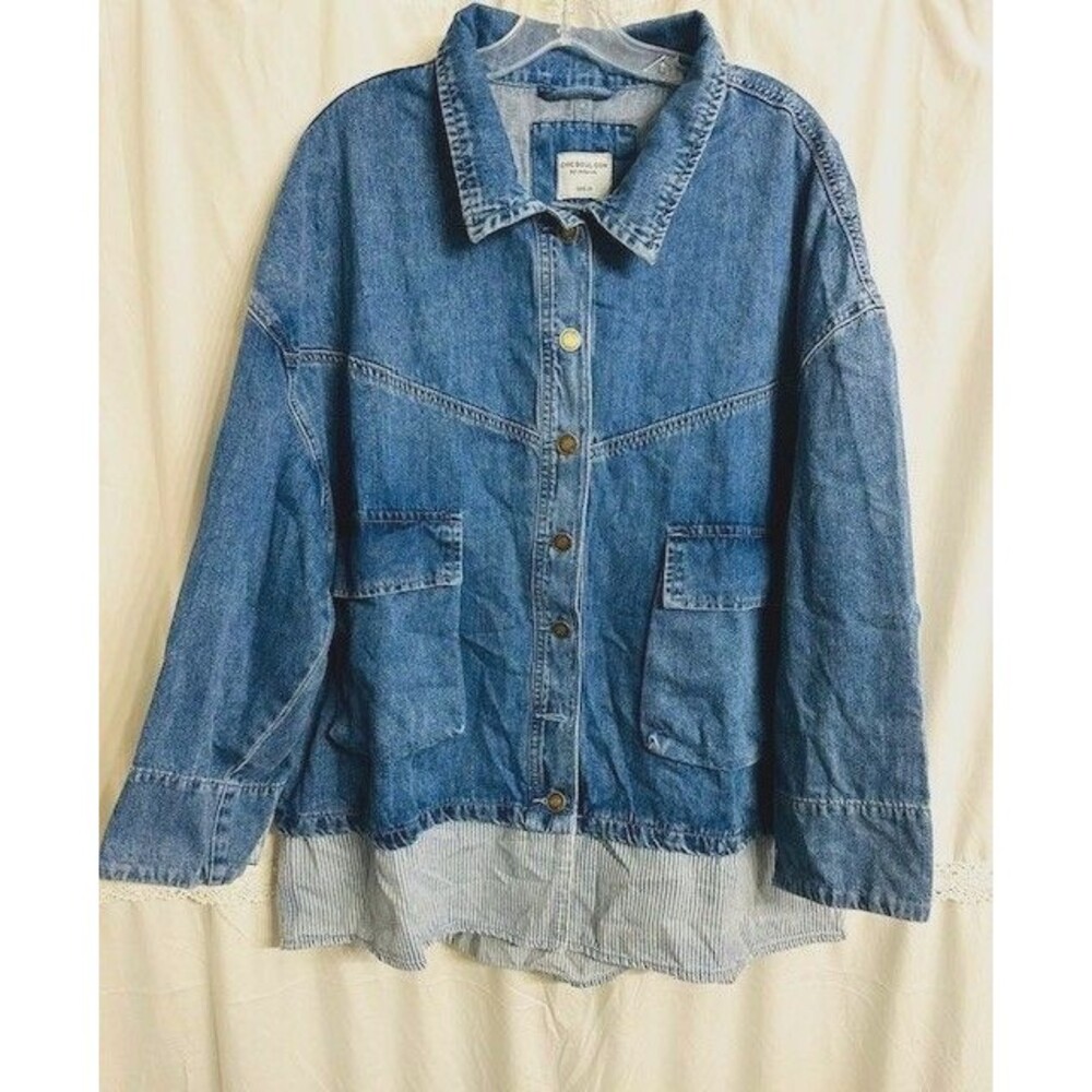 Chicsoul Women's Long Sleeves Cottage Core Flowy Denim Under Shirt Hem 2X